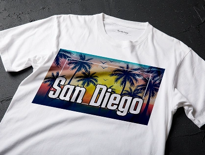 White t-shirt with colorful print